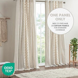 INK+IVY Imani 100% Cotton SINGLE PANEL Curtain Tufted Chenille Stripe Geometric Print Mid-Century Look Rod Pocket Top Drape for Living Room, Privacy Window Treatment for Bedroom, 50" x 84", Ivory