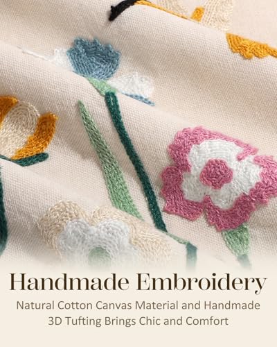 Embroidered Throw Pillow Cover 18x18 Inch, Flower Bird