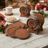 Whiskey Barrel Coasters Set 6 Full Size Non-Slip Cabin Decor Bar Coasters, for dad, Man Cave – lifestyle view