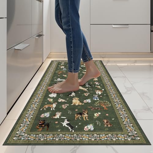 Dark Green Hallway Runner Rug 2x4 for Bedroom Kitchen