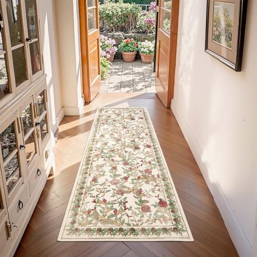 jinchan 2x6 Runner Rug Floral Vintage Washable Area Rug, Red/Green