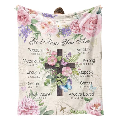 Christian Gifts for Women, Christian Blanket 60"x50", Christian Gift with Flowers, Birthday Gifts for Women, Religious Gifts for Daughter, Mom Sister, Friends Inspirational Throw Blankets