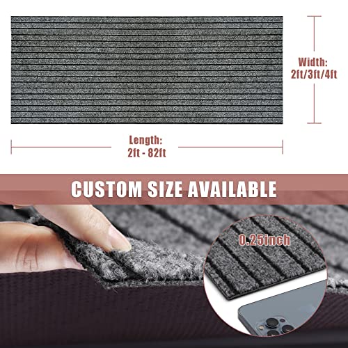 Runner Rug 2 ft x 6 ft Indoor/Outdoor Low Profile, Hallway, Kitchen, Patio, Deck Area, RV, Entryway, Garage, with Non-Slip Rubber Backing, Gray with Black Stripe, Custom