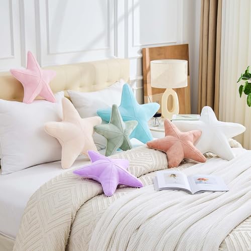 Uvvyui Starfish Pillow Cute Star Decorative Throw Pillows with Soft Velvet Sea Pillow Aesthetic Home Decor Ocean Beach Cushion（Pink, 15 Inch）
