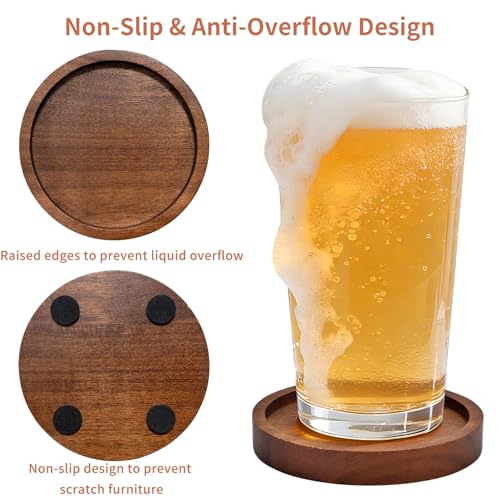 Wood Drink Coasters with Holder, Set of 4, Natural Absorbent Wooden Coasters for Drinks, Mode – lifestyle view