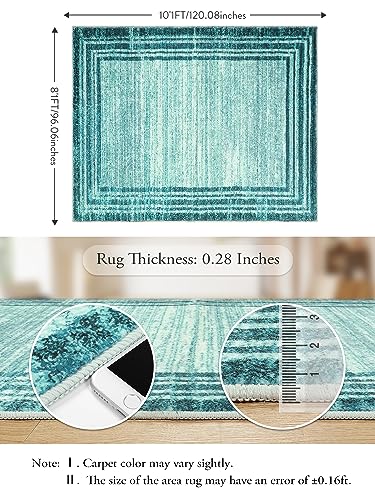 Lahome Amabel Abstract Teal 8x10 Area Rugs for Living Room, Washable Modern Bedroom Rug 8x10 Stain Resistant, Low-Pile Soft Minimalist Bordered Large Indoor Carpet for Office Dining Room