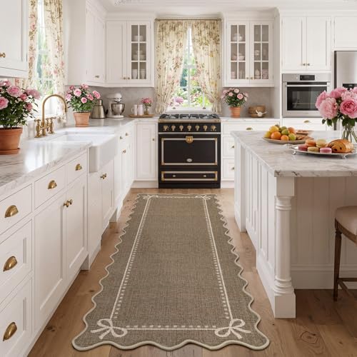 Garvee Scalloped Bow Runner Rug 2x6 Washable Kitchen Runner Rug Non-Slip