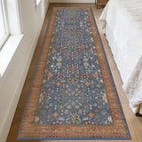 2'6 x 10' Runners Rug for Kitchen Washable (Indigo Terracotta)