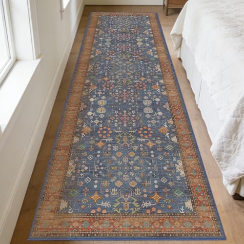 2'6 x 8' Runners Rug for Hallway Washable (Indigo Terracotta)