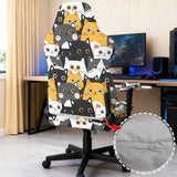 Cartoon Cat Print Gaming Chair Cover with Armrest Covers Stretch Anti Dust Furniture Protector Washable Breathable Gamer Chair Slipcover