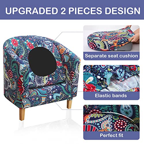 hyha 2 Pieces Printed Tub Chair Slipover with Cushion Cover, Removable Stretch Club Chair Cover for IKEA Tullsta, Armchair Cover Furniture Protector for Living Room,Blue Green
