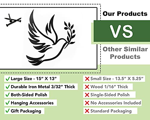 Vivegate Dove of Peace Olive Branch Metal Wall Art – Olive Branches Peace Black Outline White Dove Metal Wall Decor (Large - 15"X13", Dove)