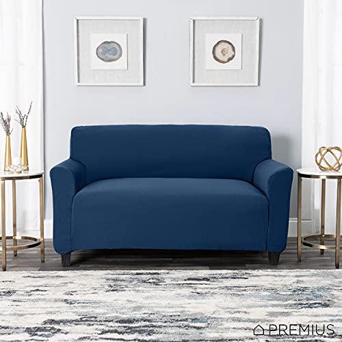 Vivian Stretch Diamond Living Room Love Seat Cover, Stretchy Soft & Comfortable Feel Fabric, Protects and Transforms Furniture, Machine Washable, 96.5x47.25 Inches (Navy)