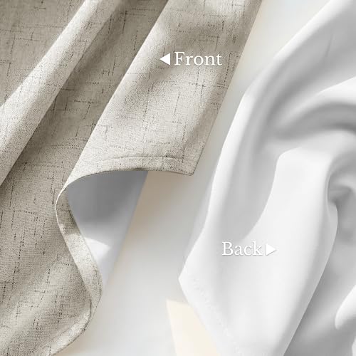 NICETOWN 100% Blackout Linen Beige Curtains 84 inches Long for Living Room, White Liner Composite Grommet Bedroom Thermal Drapes Casual Home Decor Window Treatments, 2 Panels, W52 x L84