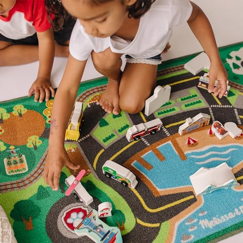 Melissa & Doug PAW Patrol Activity Rug - Adventure Bay (22 Pieces) PAW Patrol Town Mat with Wooden Toys for Ages 3+