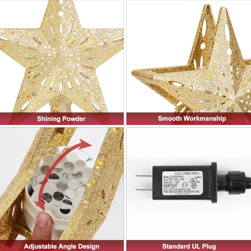 Winpull Christmas Tree Topper Lighted with 6 Pattern Projection Modes, Christmas Star Tree Topper Built-in LED Rotating Lights, Gold 3D Glitter Dynamic Projector for Christmas Decorations