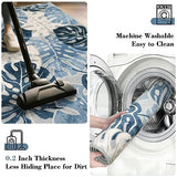 Wonnitar Tropical Washable 3x5 Entry Rug, Leaf Blue Small Rugs for Bedroom, Botanical Non-Slip Living Room Carpet Low Pile Indoor Floor Carpet for Mud Room Dining Table Doorway