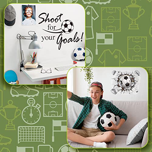 Gersoniel Soccer Wall Decal Gift 3D Soccer Wall Decor Stickers for Room Decor Football Stuff Shoot for Your Goals Football Sticker for Kid Boy Bedroom Art Decoration
