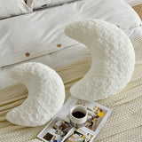 Moon Shaped Pillow with Soft Faux Fur for Couch, Bed, Sofa - Cute Half Moon Pillows with Room Decor for Bedroom, Living Room (14.9 Inches, White)