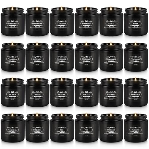 Scented Candle Set 24 Pack,Black, Candle for Home Scented, Odor Eliminating, Stress Relief, Long Lasting Soy Wax Gift Set