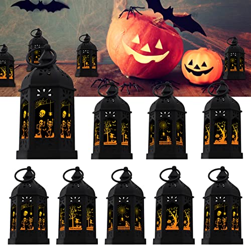 Halloween Mini Lantern for Centerpiece, 5"Small Jack O Lantern Lights With Mirror Glass for Halloween Decorations Indoor, Centerpiece Table Decoration, 8Pcs Hanging Candle Holder, Battery Included