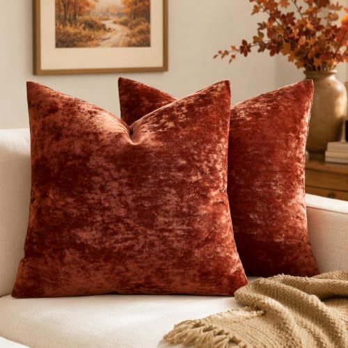 MIULEE Fall Velvet Throw Pillow Covers Rust 20x20 inch Set of 2