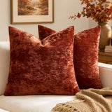 MIULEE Fall Velvet Throw Pillow Covers Rust 20x20 inch Set of 2