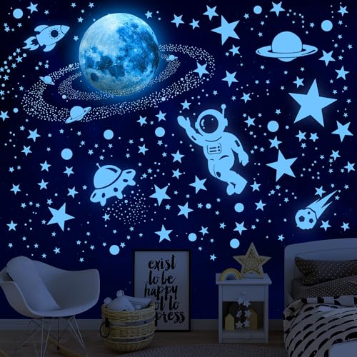 530 Glow in The Dark Stars Ceiling Stars Glow in The Dark Glow Moon and Space Wall Decals Astronaut Universe Galaxy Planet Wall Stickers Glowing Wall Stickers Kid Boys Living Room Decor
