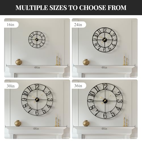 Cuspin Large Wall Clock for Living Room Decor, 30 Inch Wall Clock Battery-Operated Silent Non Ticking, Modern Black Decorative Metal Clock with Arabic Numerals