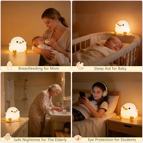 Duck Night Light, Cute DoDo Duck Lamp, Squishy Silicone Dimmable Bedside Light for Baby Nursery with Timer, Rechargeable Touch Nightlight for Boys Girls Room Decor, Birthday Gift for Kids
