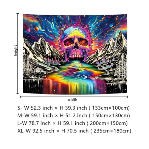 Lahasbja Blacklight Skull Tapestry UV Reactive Galaxy Mountain Planet Tapestries Magic Neon River Wall Hanging Aesthetic Skeleton Wall Decor Forest Trees Landscape Backdrop for Living Room