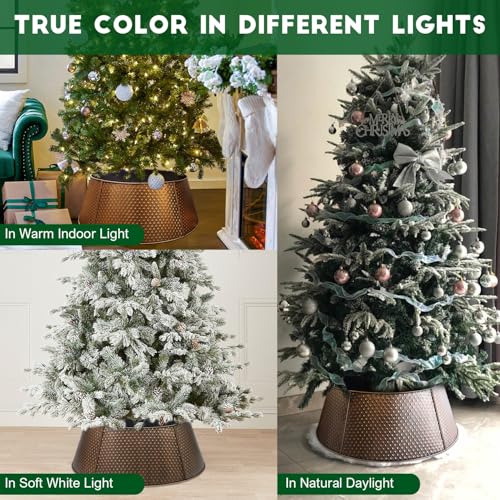 FORUP Metal Christmas Tree Collar, 20.8"/27.5" Inner Diameter Ring, Base Cover for Trees Up to 7.5Ft, Skirt Base Stand Protection from Pets (Bronze)