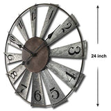 Mrocioa 24inch Windmill Distressed Metal Wall Clocks Rustic Large Decorative Clock Oversized Farmhouse Decor,Non Ticking,Battery Operated