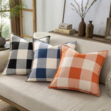 decorUhome Fall Buffalo Plaid Check Throw Pillow Covers 18x18 Set of 2 Outdoor Linen Decorative Farmhouse Gingham Coastal Pillow Covers with Stitched Edge for Bed Couch Sofa, Navy Blue and White