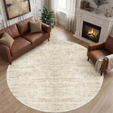 Area Rugs Round 8ft Washable Abstract Carpet Beige Brown