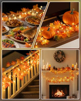 Luditek Fall Decor 3-Pack Fall Leaf Garland with Lights, Total 24.6ft 60 LED Halloween String Lights, Thanksgiving Decorations for Home Holiday Autumn Indoor Friendsgiving Gift
