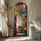 23,5’’W x 67’’H Obsidian Echo – Black Marble Texture Floor Mirror Full Lenght Mirror - Arched Full Lenght Mirror - Arch Full Body Stained Floor Mirror with Black Frame