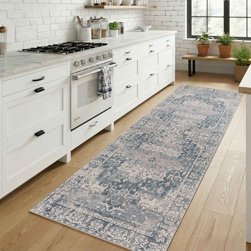 2x6 Washable Runner Rug for Hallway Kitchen Entryway, Blue