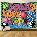 F-FUN SOUL Peace Love and Happiness Tapestry, 60x40inches Soft Flannel, 70s Theme Party Tapestries Hippie Aesthetic Tapestry Wall Hanging for Bedroom Living Room Decor GTZYFS915