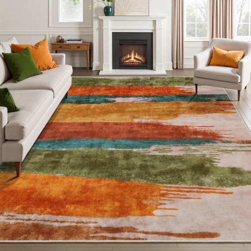 6x9 Area Rug Living Room Rug, Modern Abstract Washable Carpet Green