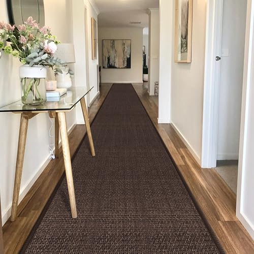 GOYLSER Jute Runner Rug Non Slip Washable, 20 ft Rubber Backed Absorbent Laundry Rugs Laundry Room Runner, Deep Brown Long Hallway Rug