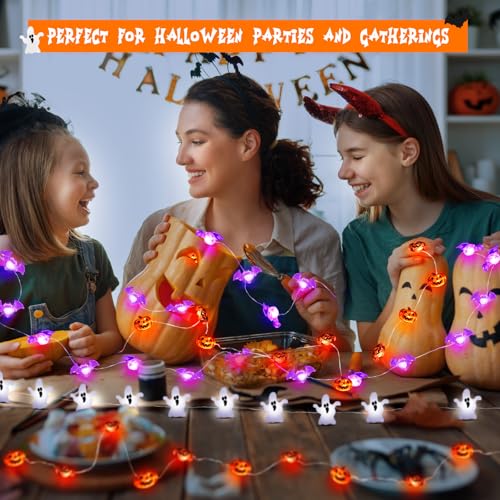 cshare Halloween String Lights, Pumpkin Ghost Bats Mini Halloween Lights with Timer Indoor Battery Operated 9.8ft 30LED Trick or Treat Decorations for Home Decor Indoor Party Holiday
