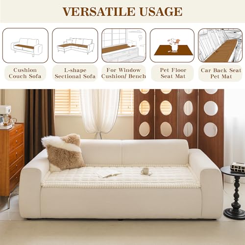MYSKY HOME Couch Covers for Sofa, L Shaped Couch Cover, Couch Cover for Dogs, Sofa Covers for Pets Washable, Non Slip Sofa Slipcovers, Leather Sofa Cover Loveseat Couch Covers, Cream, 27.6" x 59"