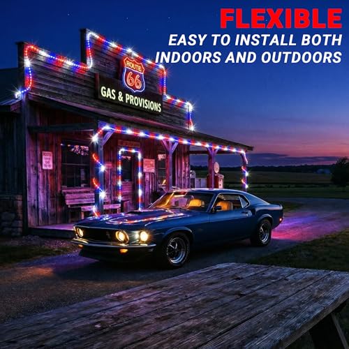 50ft Rope Lights For Outside,Connectable Flexible Tube Lights with 8 Modes Controller,Waterproof Red/Blue/White LED Rope Lighting for Deck,Garden,Pool,Patio,Bedroom,Indoor & Outdoor Landscape Lighting