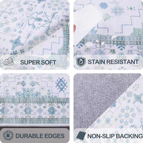 2x3 Area Rug Washable Entry Rug (Pale Sage Misty Blue)