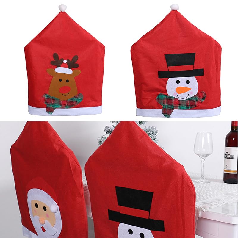 Christmas Chair Dinner Table Decoration Santa Snowman Elk Chair Back Covers Protector 2024 New Year Holiday Party