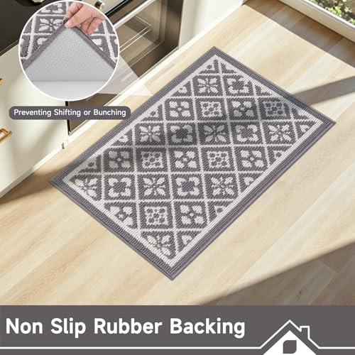 Indoor Door Mat 24" X 36"Absorbent Dog Muddy Paws Mat Low-Profile Entrance Small Runner Rug With Non-Slip Rubber Backing Machine Washable Inside Welcome Mat For Hallway,Entryway,Kitchen(Grey)