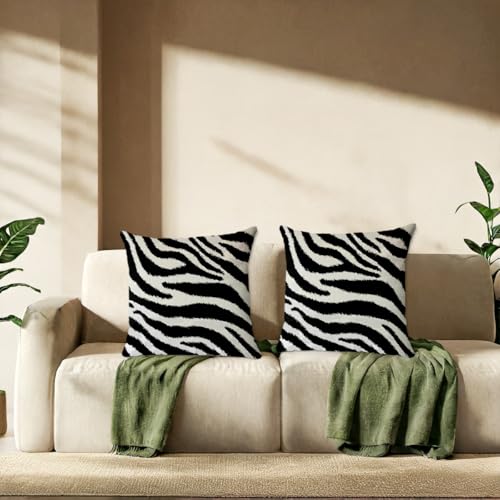 2Pcs Zebra Print Striped Pillow Covers, Black White Print Modern Decor Throw Pillow Square Cushion Covers 18x18 inch Nursery Living Room Home Decor for Car Bed Couch