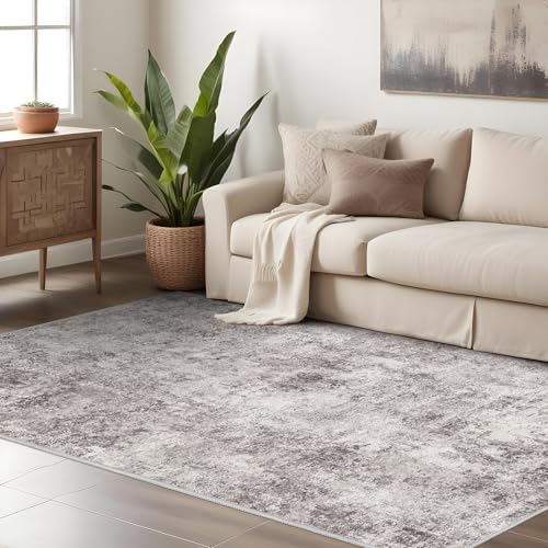 Abstract 3x5 Washable Rug: Modern Non Slip Area Rug Soft Carpet Foldable Distressed Stain Resistant Neutral Rugs for Hallway Living Room Bedroom Decor Indoor Small Farmhouse Rug 3'x5' Gray Cream