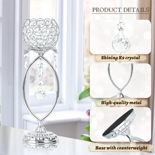 12 Pcs Silver Elegant Metal Crystal Tea Light Candle Holders